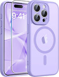 FNTCASE for iPhone 15 Pro Max Case, Fit for Magsafe, Glass Screen Protector | Full Camera Protection, Translucent Matte, 14FT Military Grade Drop Proof, Shockproof Protective Phone Cover, Light Purple by FNTCASE