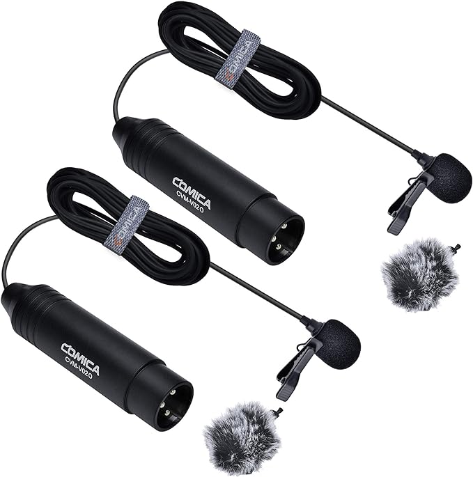 COMICA XLR Microphone CVM-V02O 2 Pack 14.76 fts Phantom Power Omni-Directional Lavalier Lapel Microphone for Canon Sony Panasonic Camcorders Zoom H4n H5 H6 Tascam DR-40 DR-60D DR-70D DR-100 Recorders by COMICA