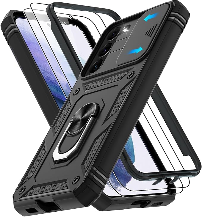 Gritup for Samsung Galaxy S22+ Plus Case with Screen Protector*2, Galaxy S22 Plus Case Build in 360° Rotating Ring Kickstand, Military Grade Protective Case for S22 Plus Phone, Black by Gritup