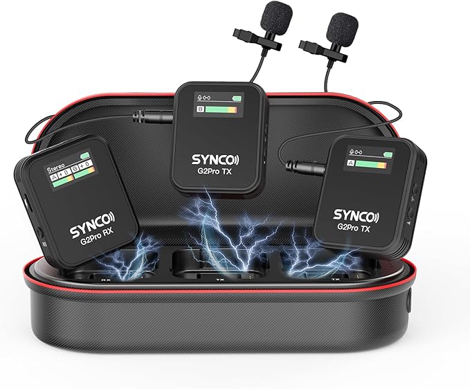 SYNCO G2A2PRO Wireless Lav Mic with Charging Case for Camera USB-C Android | 24Bit Reliable Camera Microphone for Content Creation, 656ft Professional Lavalier Microphone, Podcast Interview Vlogging Mic by SYNCO
