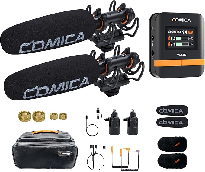 COMICA VM40 Combo Shotgun Microphone for Camera,Smartphone and PC | Super Cardioid Dual-Channel Wireless Mic by COMICA