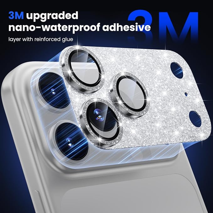 WSKEN for iPhone 17 Pro Max Camera Lens Protector - Military Grade Design | Strong Adhesion, Daily Shatterproof, Metal Aluminum Alloy Tempered Glass Camera Screen Protector, Glitter - Image 3