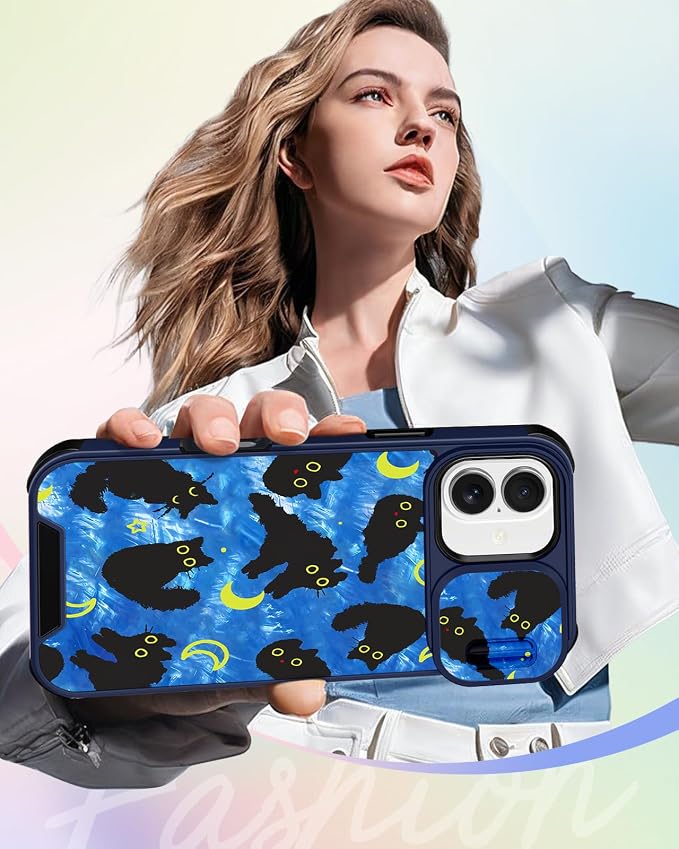 Buleens for iPhone 17 Case 6.3 Inch - with Ring Stand & Camera Cover Aesthetic Cute Designed for Women Girls Girly Kawaii Blue Cat Stars Teen Phone Case for iPhone 17 Compatible with Magsafe - Image 6