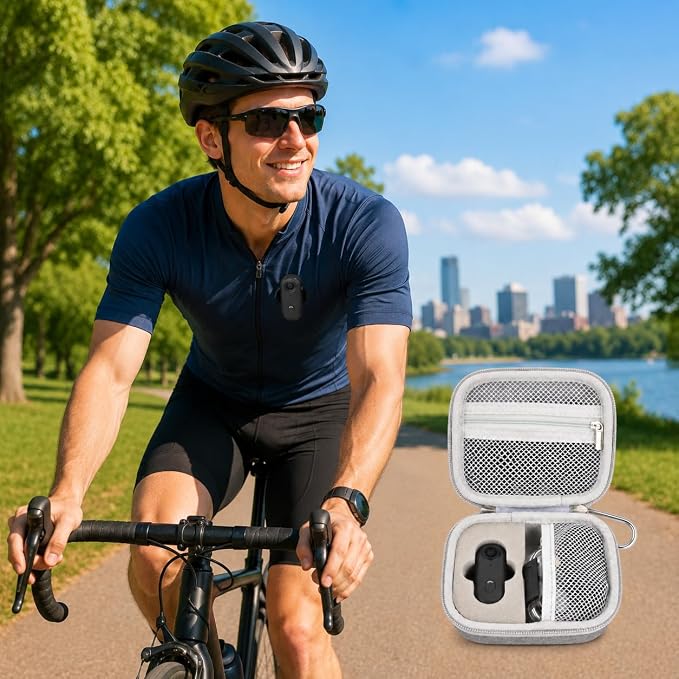 Casmilee Hard Mini Body Camera Case for Thumb Action Cam, Box Only | Hard shell 5.2 x 4.25 x 2.2 in case with sponge insert, mesh pockets and carabiner for vloggers, riders and travel - Image 9