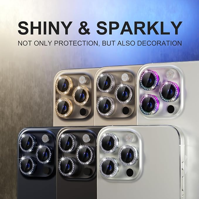 Choiche for iPhone 15 Pro/iPhone 15 Pro Max Camera Lens Protector | Ultra HD, Bling 9H Tempered Glass Camera Cover Screen Protector Metal Ring Decoration Accessories (Diamond-Gold) - Image 7