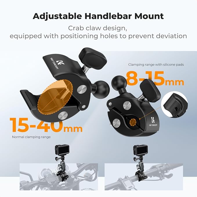 K&F CONCEPT Super Clamp Camera Mount Bike/Motorcycle Handlebar Mount | with 360° Dual Ball Head Compatible with DJI Action 6/5/4/3, Hero 13/12/11/10, 360 X5 X4, MS100 - Image 3
