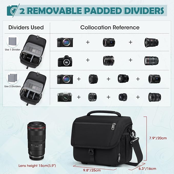 RAINSMORE Camera Bag, DSLR SLR Mirrorless Camera Case for Photographer | Waterproof Camera Sling Bag with Rain Cover & Tripod Holder Soft Padded Crossbody Camera Bag for Sony Canon Nikon Fujifilm - Image 3