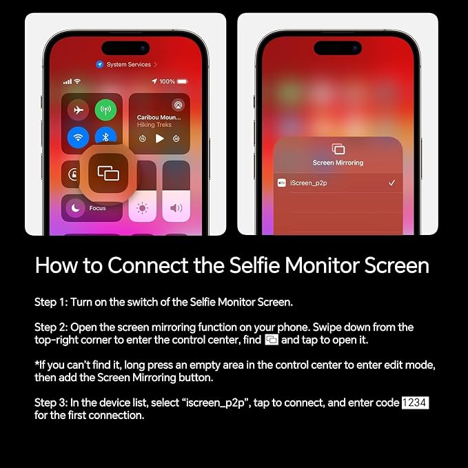 Vlog Selfie Monitor Screen iPhone, Screen Mirroring with Remote Control | 4K 60fps Recording, Magnetic Fixation, 180° Rotation, 3 Levels of Brightness, Compatible with iPhone & Android - Image 6
