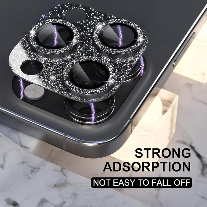 Choiche for iPhone 16 Pro/iPhone 16 Pro Max Camera Lens Protector | Bling Camera Cover with 9H Tempered Glass Lens Screen Protector Metal Ring Decoration Accessories (Glitter-Black) - Image 6