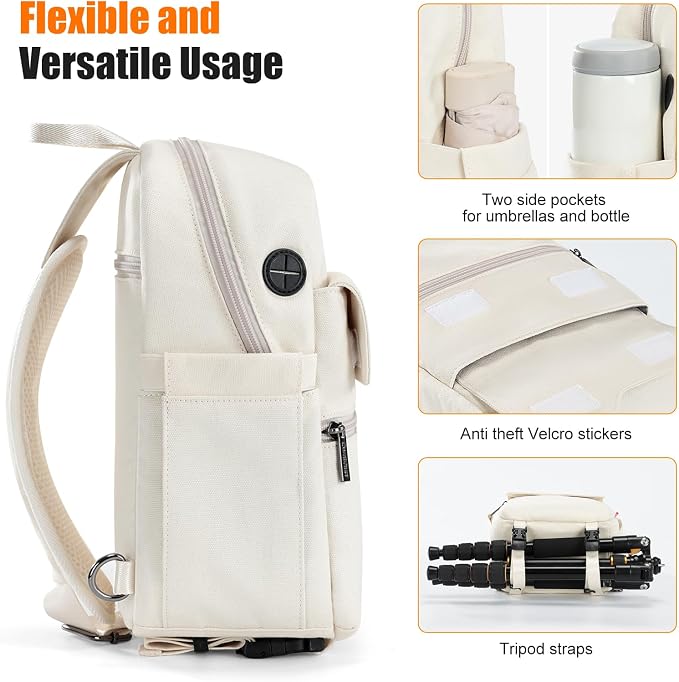 Cwatcun Camera Bag Crossbody Shoulder Messenger Camera Case, Lightweight DSLR/SLR/Mirrorless Photography Bag with Tripod Holder and Rain Cover for Canon, Nikon, Sony, Fuji Cameras, Lens Accessories | Fits 1body +2lenses +9.7" iPad +6.7"phone.18mm foam,... - Image 7