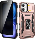 VEGO for iPhone 16 Plus Case with Camera Cover & Privacy Screen Protector | Tempered Glass Screen Protector & Ring Kickstand Military Grade Heavy Duty Protection Cover for iPhone 16 Plus - Rose Gold by VEGO