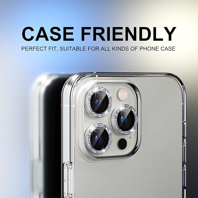 Choiche for iPhone 13 Pro/iPhone 13 Pro Max Camera Lens Protector | Ultra HD, Bling 9H Tempered Glass Camera Cover Screen Protector Metal Ring Decoration Accessories (Glitter-Silver) - Image 4