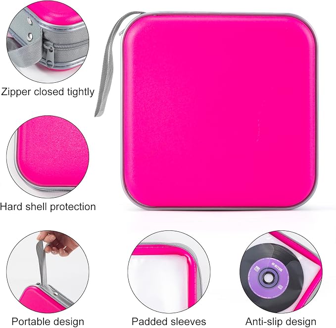 alavisxf xx CD Case, 48 Capacity Hard Plastic Zipper Disc Wallet for Car | DVD Holder, Portable Hand Strap, Anti-Slip Sleeves, Scratch-Resistant Sleeves, Disc Storage Organizer, for Home Office Travel - Image 3