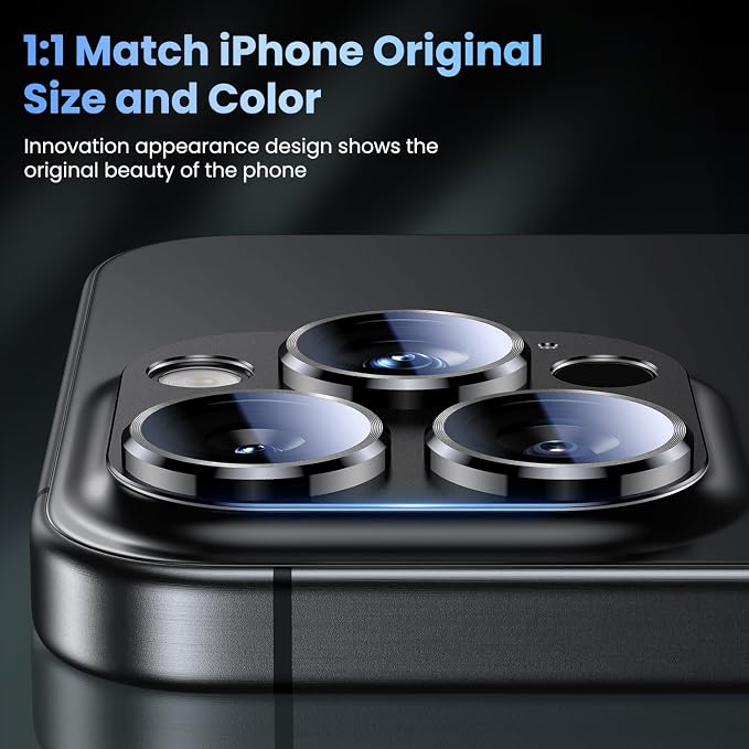 Uyiton for iPhone 16 Pro/iPhone 16 Pro Max Camera Lens Protector | Not Easy to Break, Strong Adsorption, Case-Friendly, Metal 9H Sapphire Glass Rear Camera Screen Cover, Black Titanium - Image 5