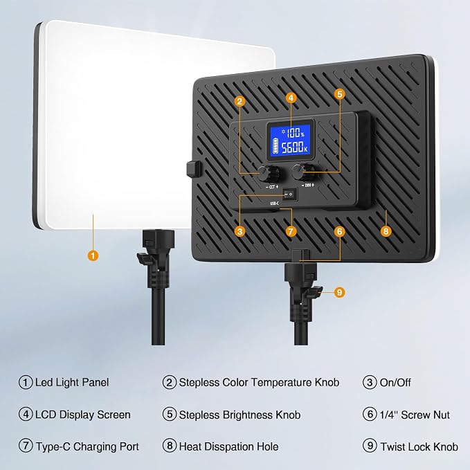 2 Pack Led Video Photography Light Kit with Stand, Built-in 8000mAh | Built-in 8000mAh & LCD Display, 2200Lux, 2500K-8500K, Soft Studio Light, Video Recording Game Live Streaming YouTube TikTok - Image 3