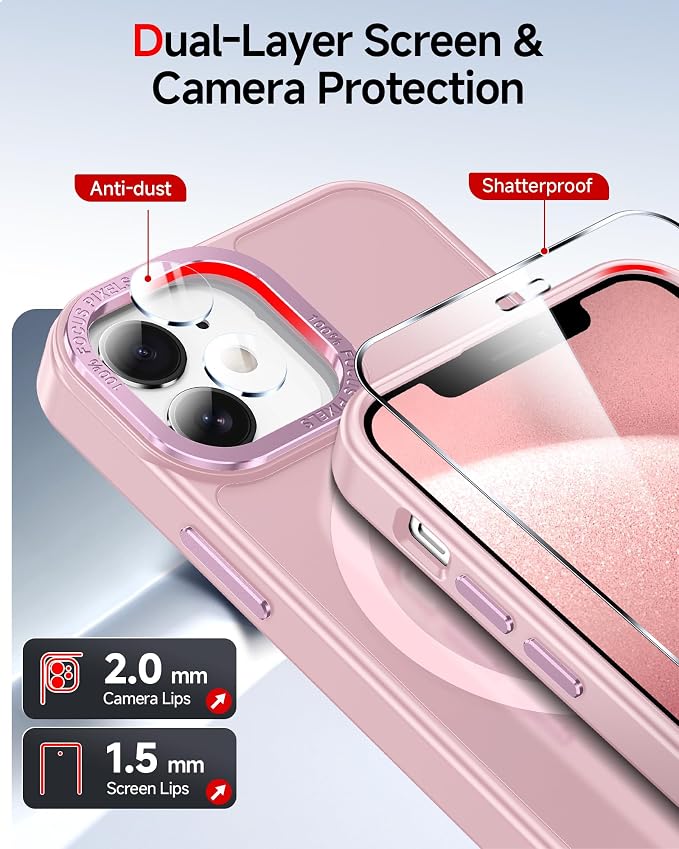 LeYi for iPhone-12 Mini Cases/iPhone-13 Mini Phone Case: Pink [ Screen Protector X2+ Camera Cover X2] Compatible with Magsafe i 13mini 12mini Cases Slim Magnetic Protective Rugged Girl Women, Pink - Image 2