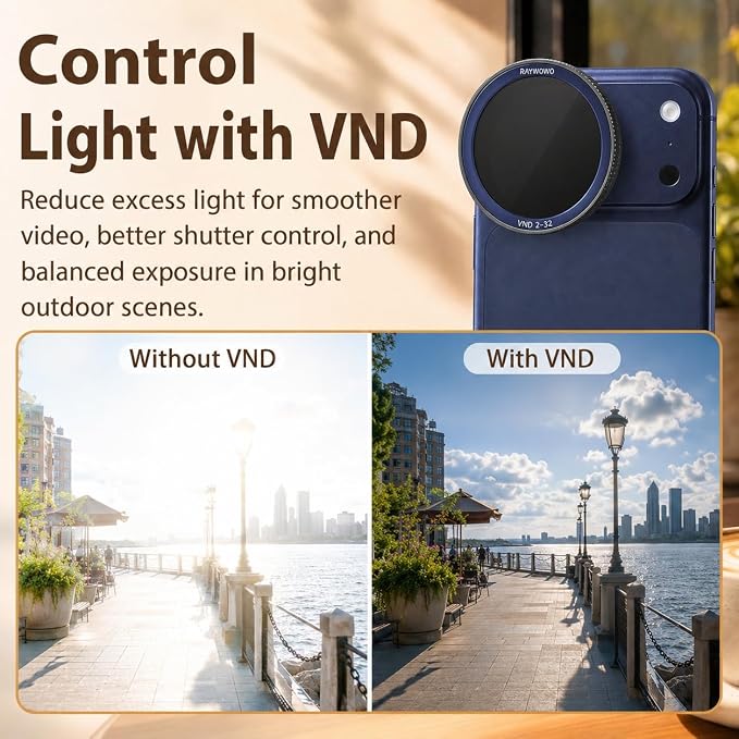 VND2-32 Lens Filter for iPhone 17 Pro, Blue | Variable ND filter controls exposure from ND2 to ND32 for outdoor video; quick-install design for iPhone photos and filming. - Image 2