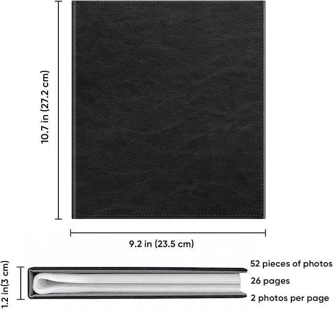 Fintie Photo Album for 8x10 Photos, 52 Pockets Vegan Leather Memory Book | Premium Cover Picture Book, For Family/Wedding/Couples Keepsakes, Anniversary Photos & Artwork Collection, Vintage Black - Image 8