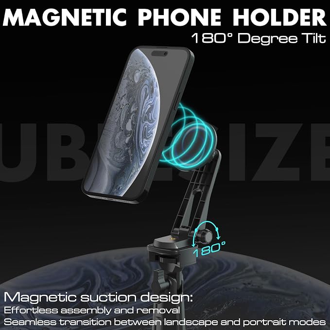 UBeesize 12'' LED Ring Light with 62'' Tripod Stand and Magnetic Phone Holder, Selfie Ring Light for Video Recording, Live Streaming, Compatible with iPhone & Android (Black) - Image 2