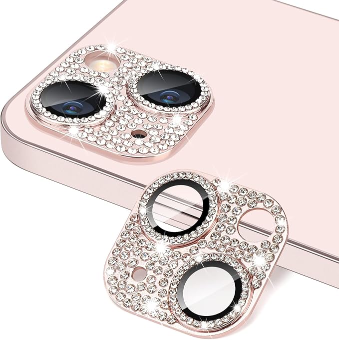 for iPhone 13 & iPhone 13 Mini Camera Lens Protector, Bling 3D Rhinestone Sparkle Diamond 9H Tempered Glass Camera Cover Anti Scratch Shockproof Lens Screen Full Protective Cover by Hsefo