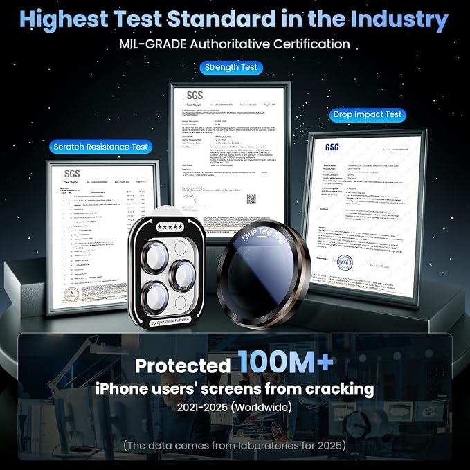 Uyiton for iPhone 17/16/15/14 (Pro Max & Pro) Camera Lens Protector | Unique Lines Text Design, Case-Friendly, Military-Grade Sapphire Glass Metal Camera Cover, Easy to Install, Black+Gold - Image 2