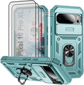Case for Google Pixel 10 Pro XL/Pixel 9 Pro XL, with 3 Pcs Tempered Glass Screen Protector Built in Ring Stand Kickstand + Camera Cover, Hard PC Soft TPU Defender Full Body Protective Case - Green by Unknown