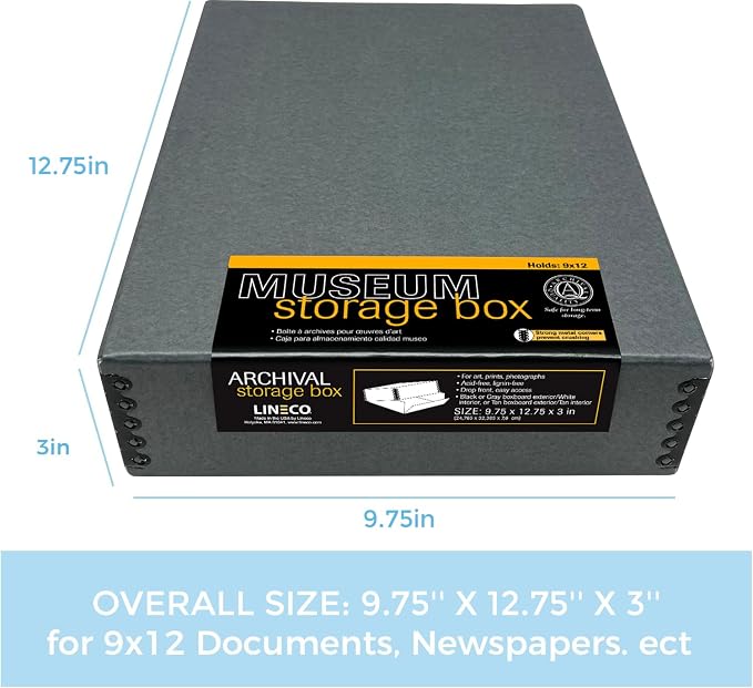 Lineco Drop Front Archival Storage Box, 9.75x12.75x3 in, Gray, 2 Pack | Acid-Free with Metal Edge, Preserves Picture Longevity, Organize Photos, Newspapers, Prints, Documents, Crafts, DIY - Image 2