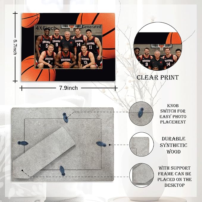 Basketball Picture Frame for 4x6 Photo, Sports Team Photo Frame with Easel Back, Basketball Decor for Desk Shelf, Gift for Coach Players Boys Girls Team Senior Night - Image 2