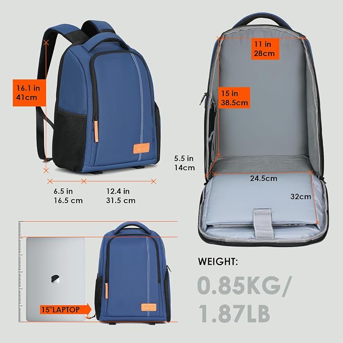 TARION Camera Backpack for Photographers Compact 15L, TB04 Blue | 15 Inch Laptop Compartment, Side Access Quick Draw, Anti-theft Hidden Pocket, Tripod Holder, Rain Cover, Travel-Friendly - Image 8