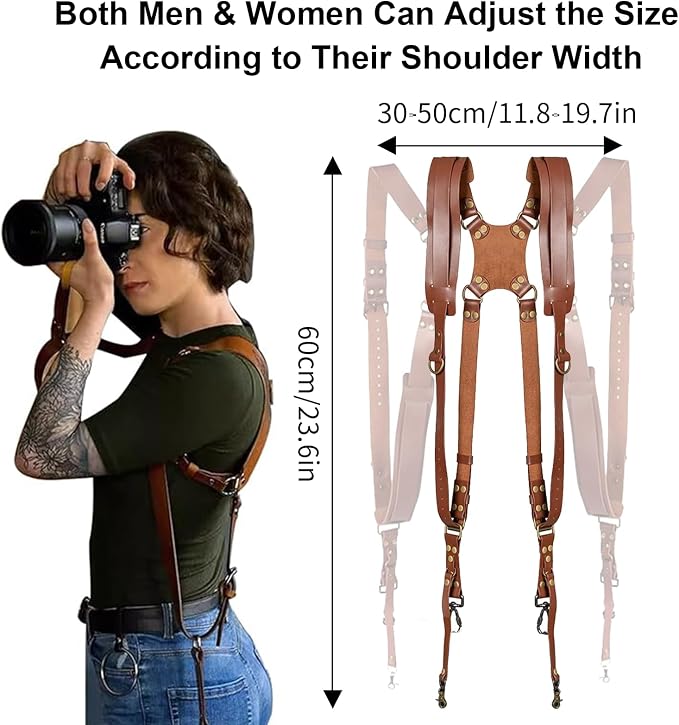 Camera Harness, Dual Camera Harness for Photographers, Leather Camera Strap for Two-Cameras for DSLR/SLR Strap - Image 3