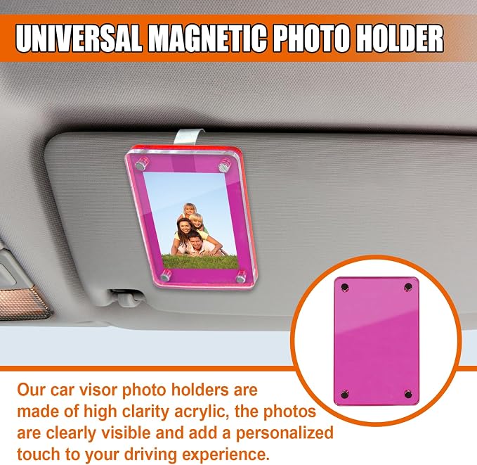 Car Sun Visor Photo Holder, Universal Magnetic Photo Clip, Acrylic Car Visor Decoration Picture Frame, Personalized Car Accessories for Display Your Photographs (Pink) - Image 3