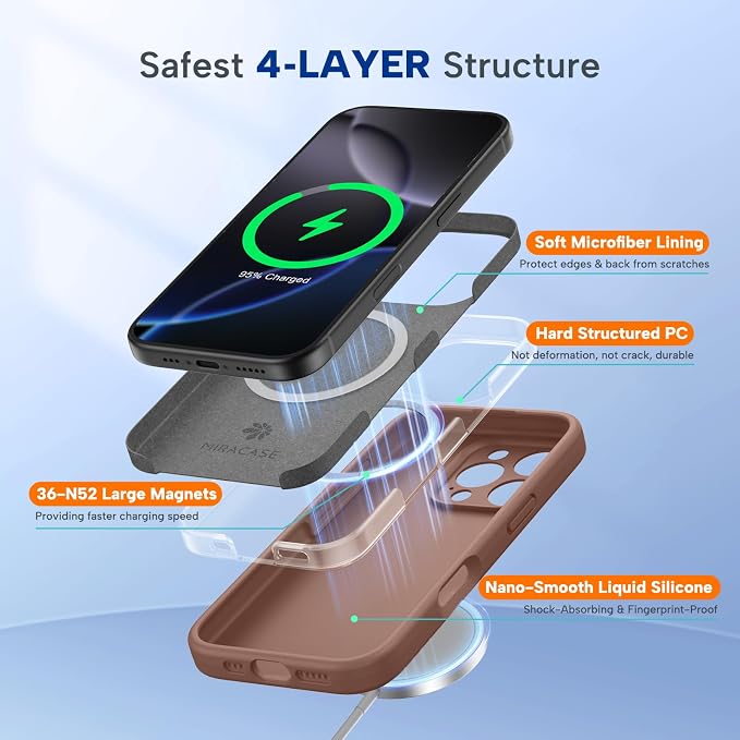 miracase Magnetic for iPhone 16 Pro Max Case, [Soft Anti-Scratch Microfiber Lining], Compatible with MagSafe, Liquid Silicone Case Shockproof Drop Protection Phone Case for 16 ProMax,Chocolate | Compatible with MagSafe, Soft Microfiber Lining, Premium ... - Image 3