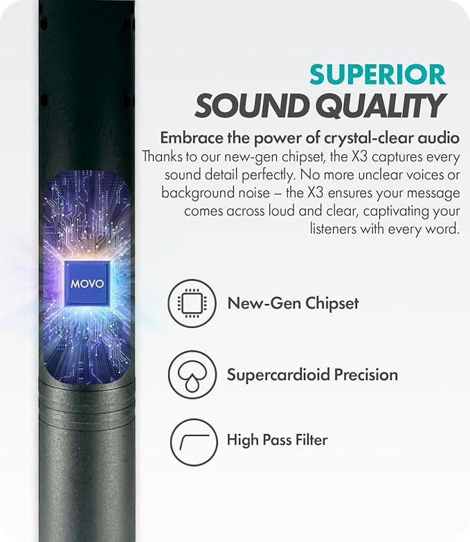 Movo X3-II Shotgun Microphone for Camera – 11” XLR Supercardioid Boom Mic for Filmmaking, DSLR Video, Interviews & Content Creation – Includes Rycote Shockmount, Grip & XLR Cables - Image 2
