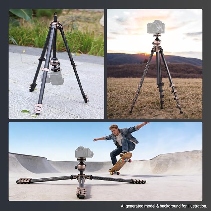 NEEWER LITETRIP Carbon Fiber Travel Tripod with Pan Tilt Low Profile Ball Head,62.4" DSLR Camera Phone Holder Stand Compatible with PD V3 Plates iPhone, 2 Center Columns,Max Load 22 lb, LT39 - Image 7
