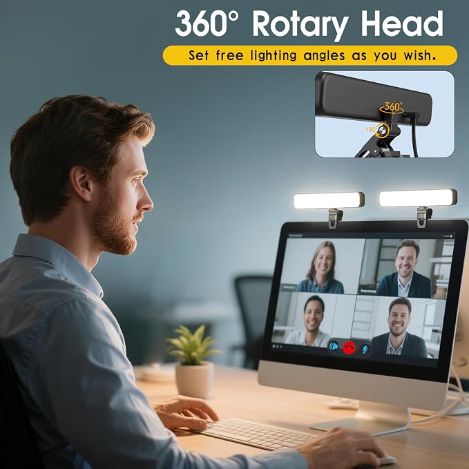 16W 2PCs Video Conference Lighting, LED Streaming Light Clip-On, Zoom Lighting for Computer Monitor Webcam Laptop, Desk Ring Light for Video Recording Podcast, Eye-Caring&360° Rotary Backlight - Image 5