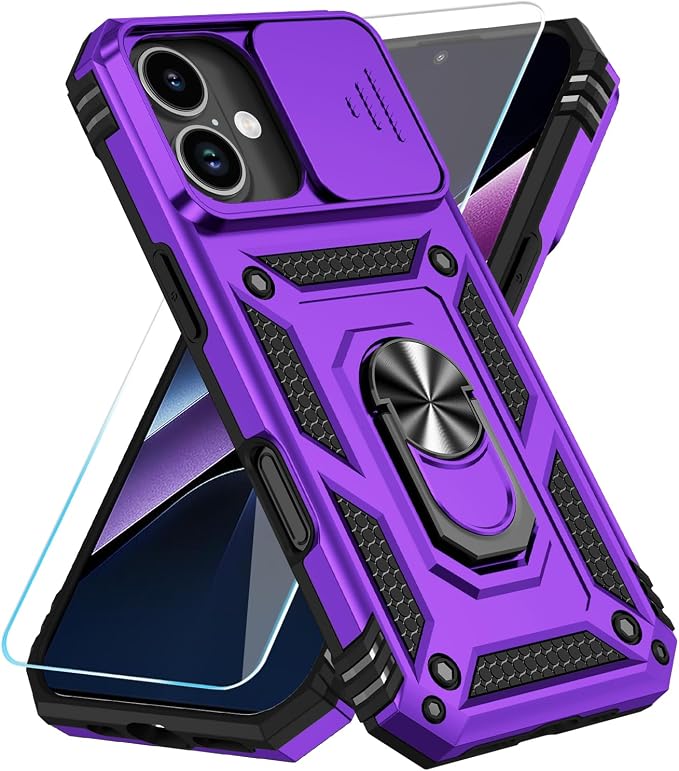 SunStory Compatible with iPhone 17 Case with HD Screen Protector & Slide Camera Cover & Rotated Ring Kickstand, [Military-Grade] iPhone Case for iPhone 17,Purple by SunStory