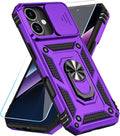 SunStory Compatible with iPhone 17 Case with HD Screen Protector & Slide Camera Cover & Rotated Ring Kickstand, [Military-Grade] iPhone Case for iPhone 17,Purple by SunStory