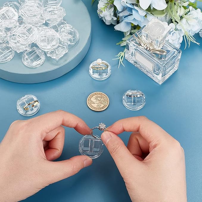 AHANDMAKER 30 Pc Acrylic Ring Display Holder - Transparent Ring Showcase for Selling, Wedding & Home Retail Showcase, Round - Image 3