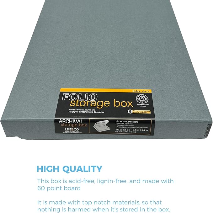 Lineco Clamshell Archival Storage Box, 13.5x19.5x1.75 Inch, Gray | Acid-Free with Metal Edge Boxboard, Organize and Store Photos Documents Cards Negatives Magazine Prints Family Records DIY - Image 3
