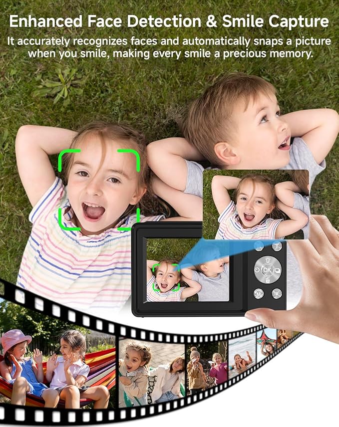 Digital Camera for Kids, FHD 1080P 44MP Point and Shoot Digital Camera with Face Detect, Smile Capture, 16X Zoom, 20 Filters, Anti Shake, 32GB SD Card Blcak Compact Vintage Camera for Kids Boys Girls - Image 3