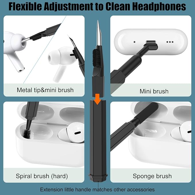 VICHYIE 20 in 1 Multifunctional Cleaner Kit for Electronic Devices (Black) | Keyboard Cleaning Brush, Headphones Cleaner Kit for AirPods, Multi-Tool for Cleaning Laptop, Earbuds, Camera, Cellphones - Image 2