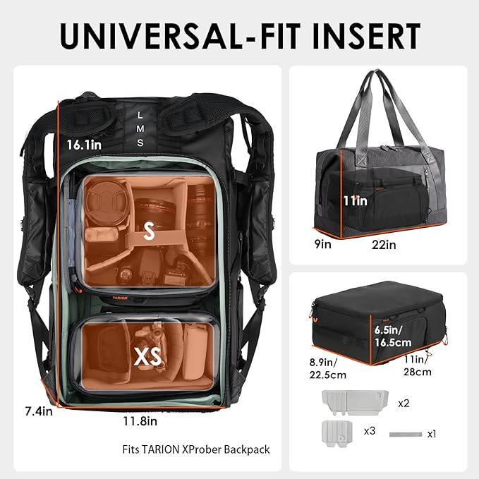 TARION Protective Camera Insert Bag Quick Access DSLR Inner Case Organizer | Fits 1 Camera 5 Lenses, Full Opening Back Design, Framed Top Lid, Padded Insert Cube, 8.9x6.5x11" ShellCore S - Image 3