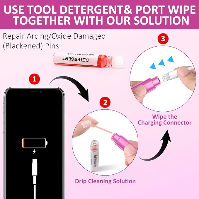 iPhone Cleaning Kit for Charging Port, Cleaner Kit for AirPod Phone, Pink | Multi-Tool, iPhone Cleaner, Repair Lightning Cable USB C Speaker Charger iPad Connector, Compact Portable, with Storage Case - Image 6