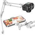 CACENCAN Overhead Camera Mount, 5lb Horizontal Load-Bearing, 360° Adjustable Stand for Desk, Flexible Arm Desk Mount, with Phone Clamp, Tabletop Mount for DSLR Camera/Webcam/Microphone（White by CACENCAN