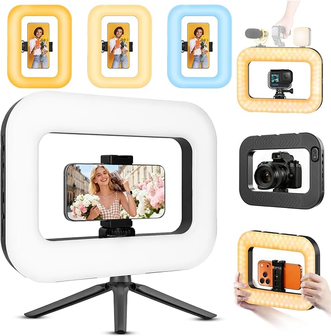 Smartphone Ring Selfie Light Kit Handheld LED Mobile Video Stabilizer Fill Lighting Rig Lights Built-in 8000mAh Battery Rechargeable for Phone Camera, YouTube, TIK tok Video Recording, Make up by Nagnahz%C2%AE