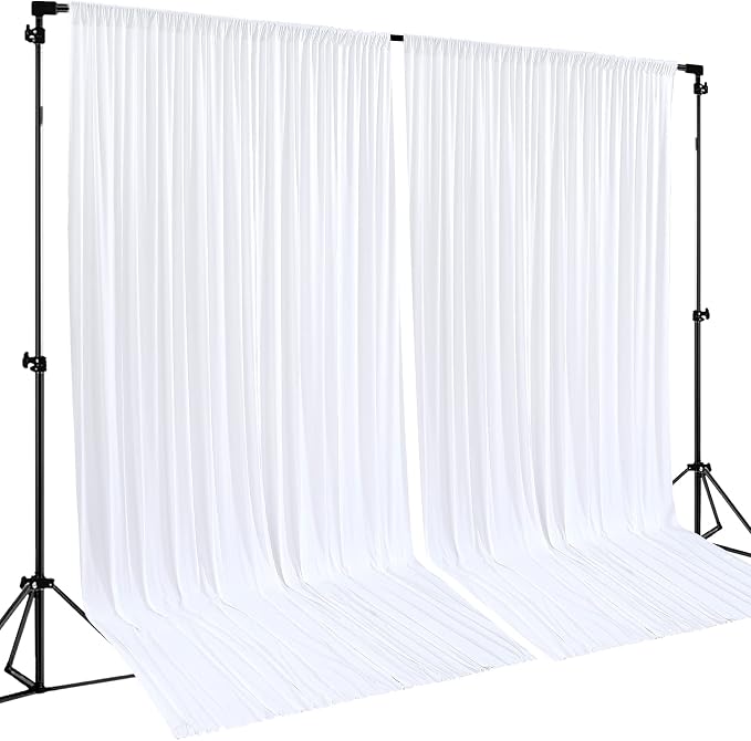 White Backdrop Curtains 2 Panels, 10 Feet Wrinkle-Free Polyester Photography Backdrop Drapes for Wedding Baby Shower Party Background Backdrop Stand- 8FTX10FT (White) by WishCare