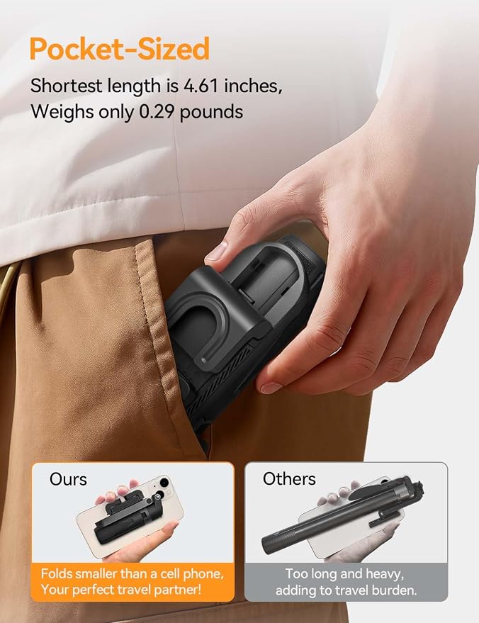 Takerers Portable Selfie Stick Tripod with Remote【Pocket Size】 4-in-1 Extendable Cell Phone Tripod【360° Rotation】 Mini Selfie Stick for iPhone Android Phone Holder for Video Recording Live Streaming - Image 3