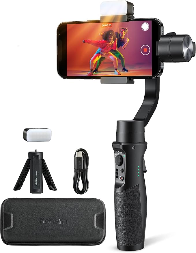 hohem iSteady Mobile+ Kit Gimbal Stabilizer for Smartphone with Fill Light | Ultra-Wide-Angle Mode, iSteady 7.0 Anti-Shake, 600° Inception, Sport Mode, Magnetic Fill Light, 13H Battery by Hohem