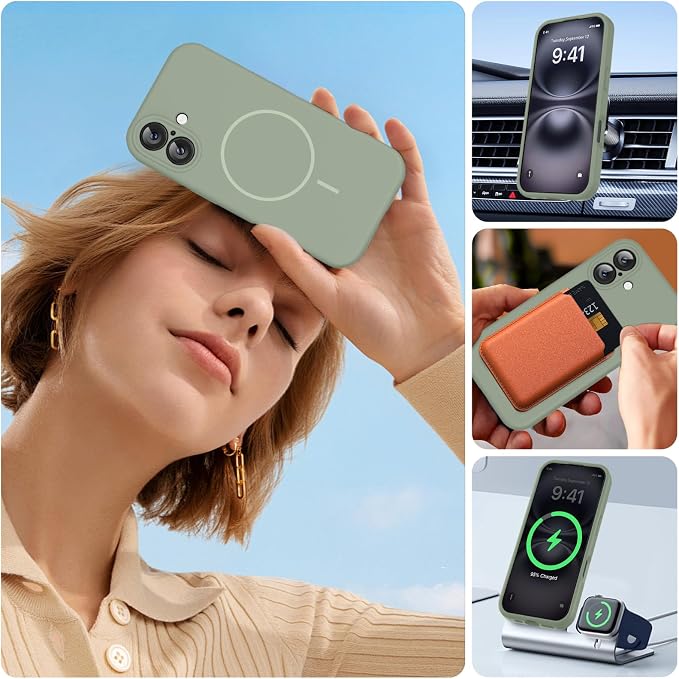 miracase Magnetic for iPhone 16 Plus Case, [Soft Anti-Scratch Microfiber Lining], Compatible with MagSafe, Liquid Silicone Shockproof Drop Protection Phone Case for 16 Plus,Patina Green - Image 6
