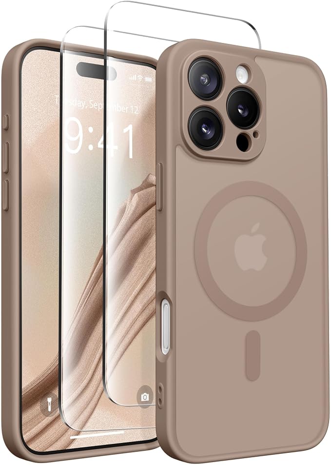 CAPRARO for iPhone 16 Pro Case, Compatible with MagSafe | Upgraded [Full Camera Protection] Protective Translucent Matte Women Girl Magnetic Phone Case Cover, Withered Brown by CAPRARO